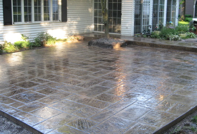 Polished and stamped concrete back patio.