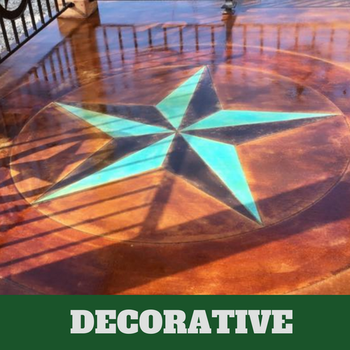 This is a picture of a decorative concrete with a blue and brown compass star design.