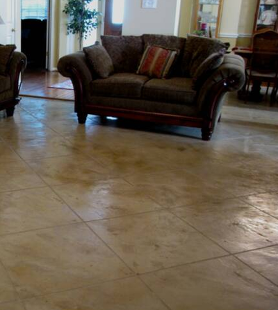 Interior floor decorative concrete, stamped and polished.